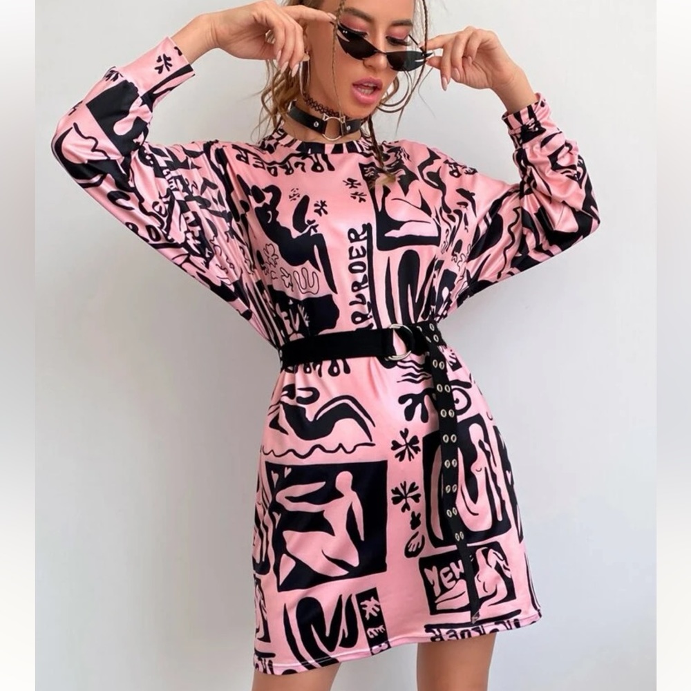 SHEIN Women Figure & Letter Graphic Tunic Dress Without Belted